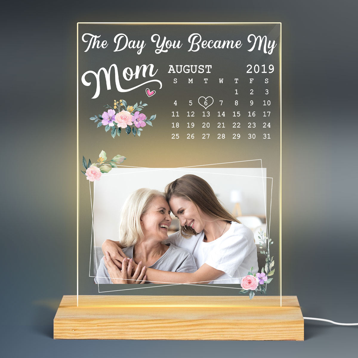 Custom Photo The Day You Became My Mom Gift For Mom From Son Daughter Personalized Rectangle Acrylic LED Night Light