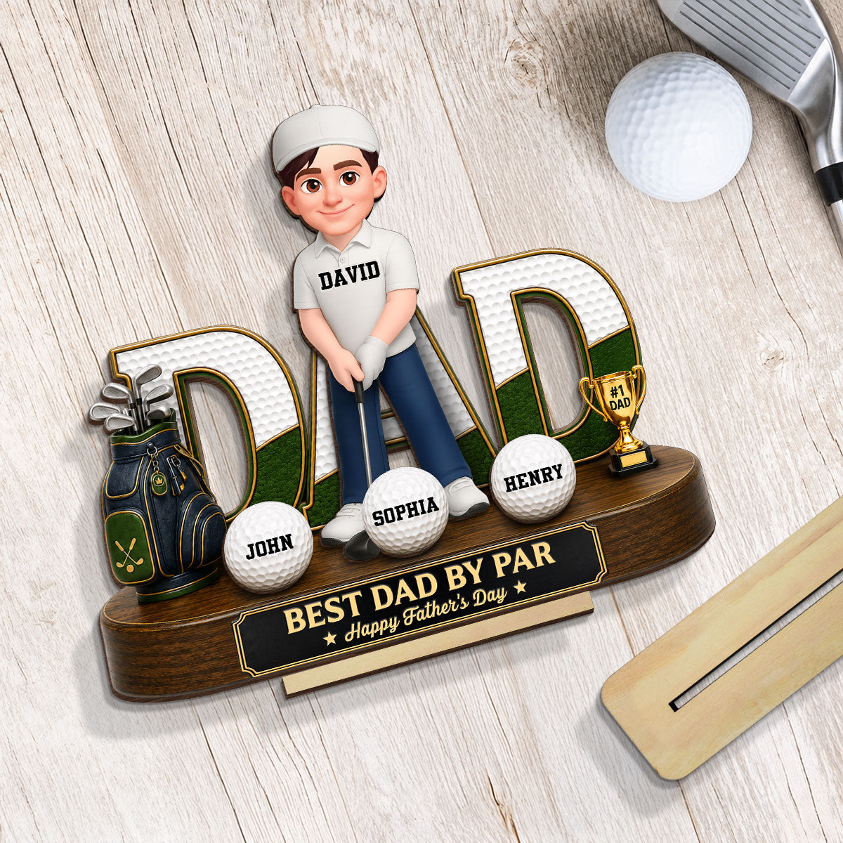 Golf Dad Legend Best Dad By Par - Personalized 2-Layered Wooden Plaque - Father's Day Gift For Dad