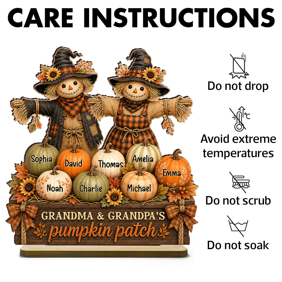 Grandma Grandpa Pumpkin Patch Scarecrow - Personalized 2-Layered Wooden Plaque - Cozy Fall Decor for Grandparents