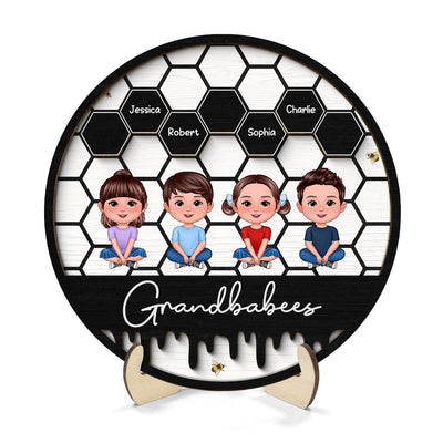 Grandbabees Crossed Legs Sitting Personalized 2-layer Wooden Plaque, Gift For Grandma