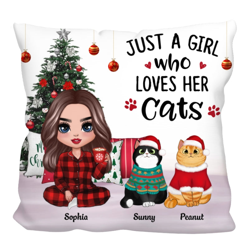 Just A Girl Who Loves Cats Christmas Personalized Pillow (Insert Included)