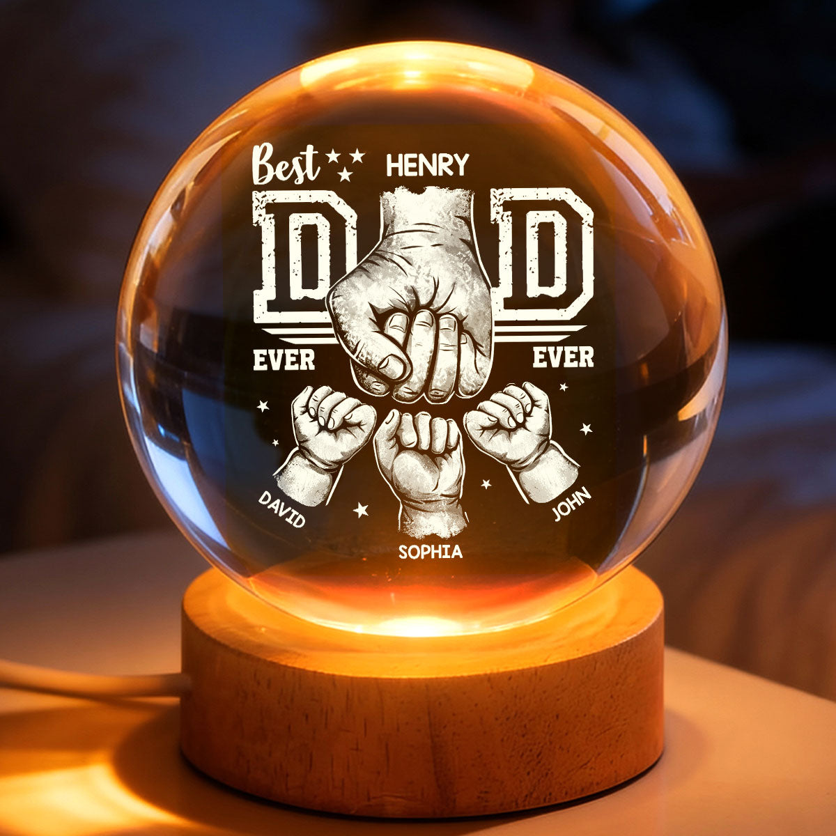 Best Dad Ever - Personalized Crystal Ball LED Night Light - Heartfelt Gift for Dad, Husband