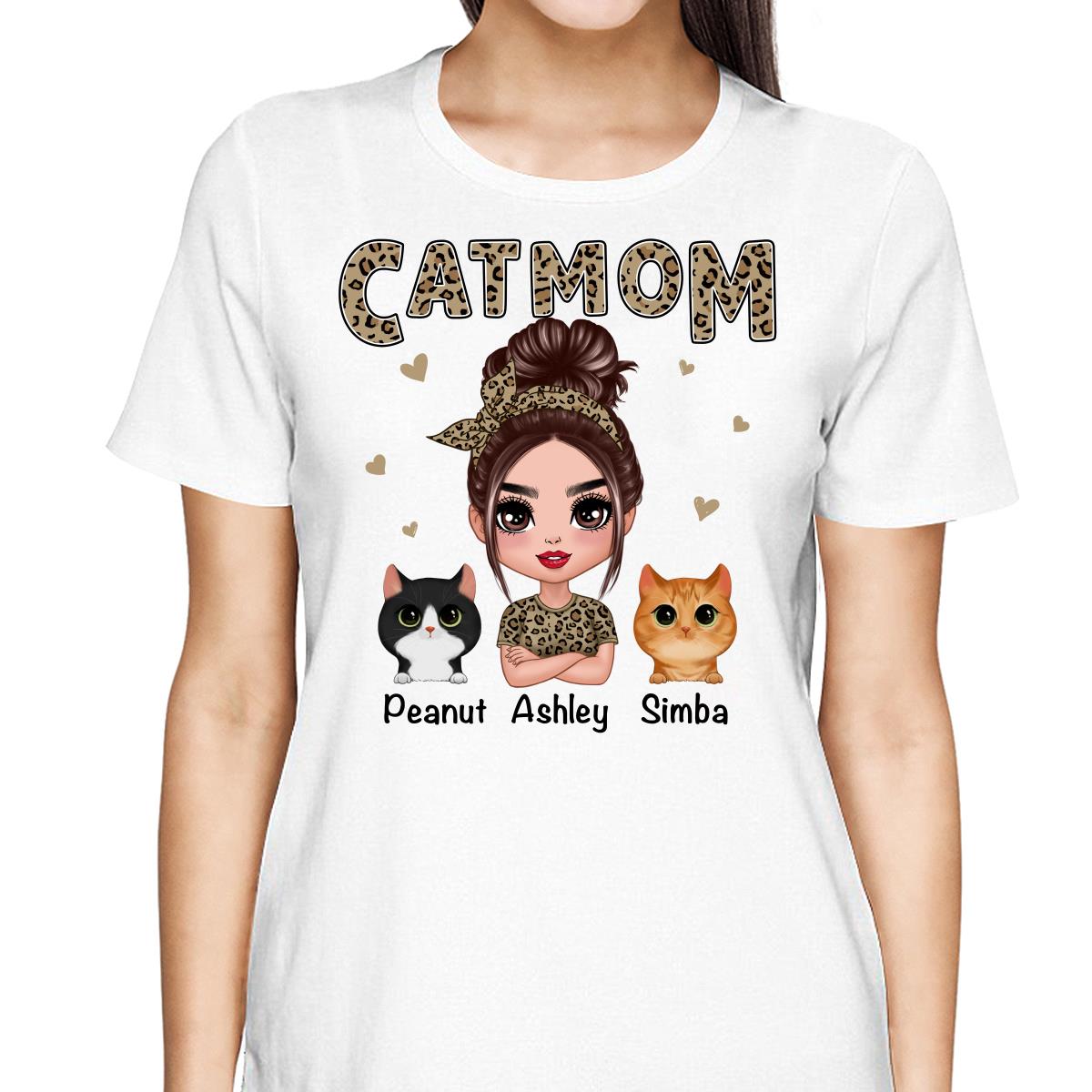 Leopard Shirt Doll Cat Mom With Peeking Watercolor Cute Cats Personalized Shirt
