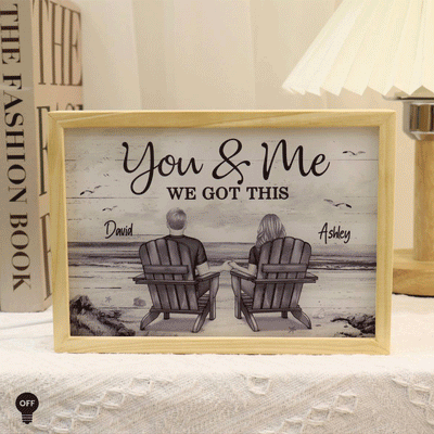 [EXCLUSIVE LIMITED EDITION] Couple Sitting At Beach Retro Personalized Luminous Frame Light Box, Anniversary Gift For Couple