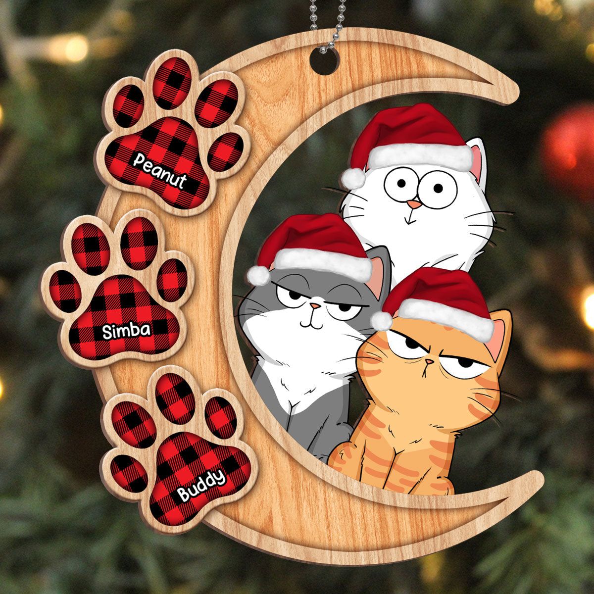 Cats On Moon Funny Cats Expressions Personalized Wooden Ornament