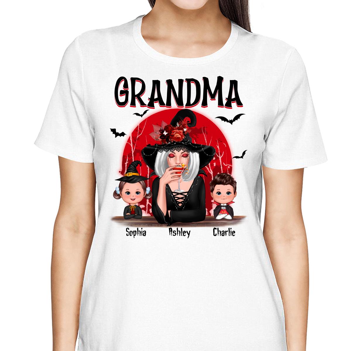 Grandma Red Moon Halloween Woman Grandkids Personalized Shirt