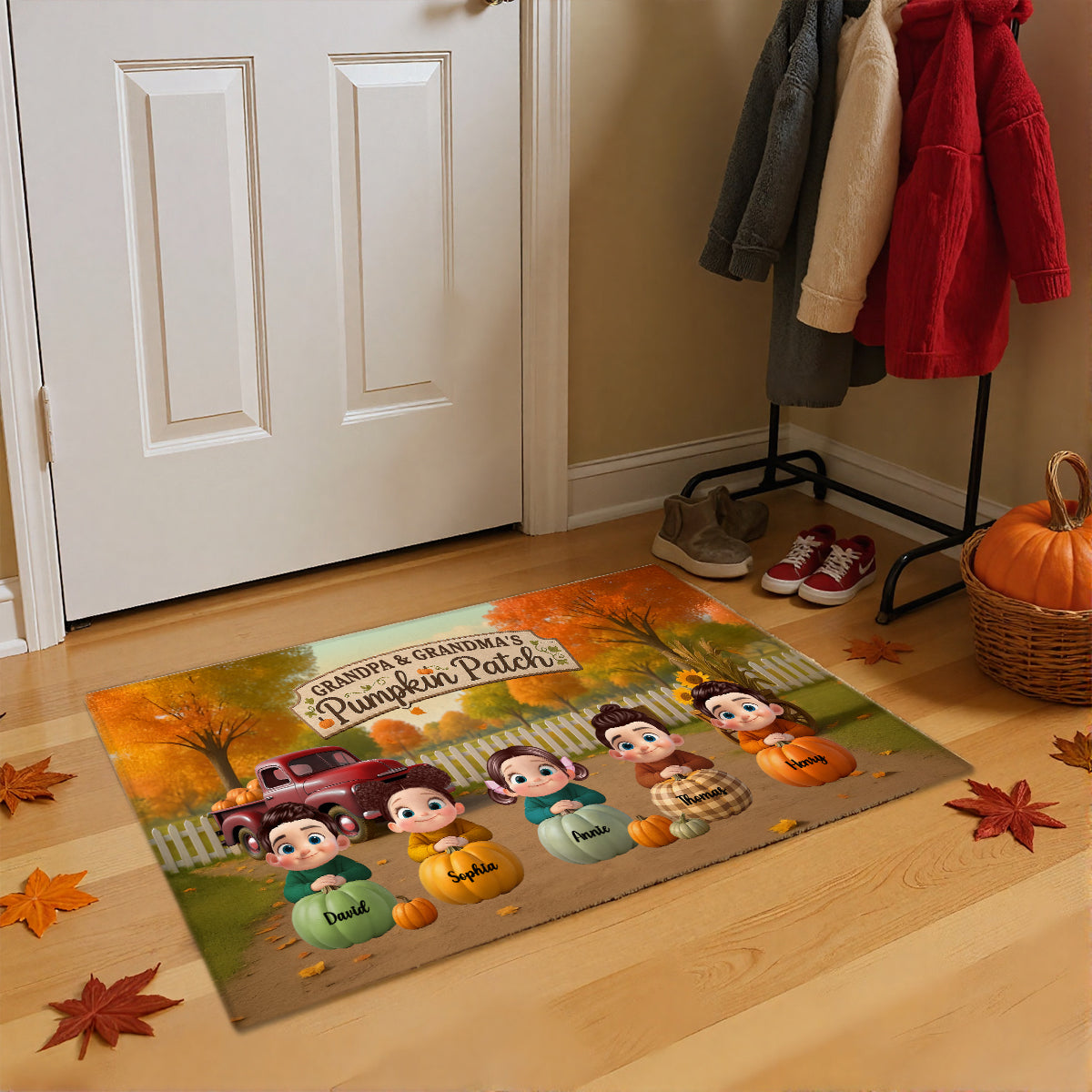 Fall Season Pumpkins Welcome To Grandma Grandpa Grandparents House Personalized Doormat