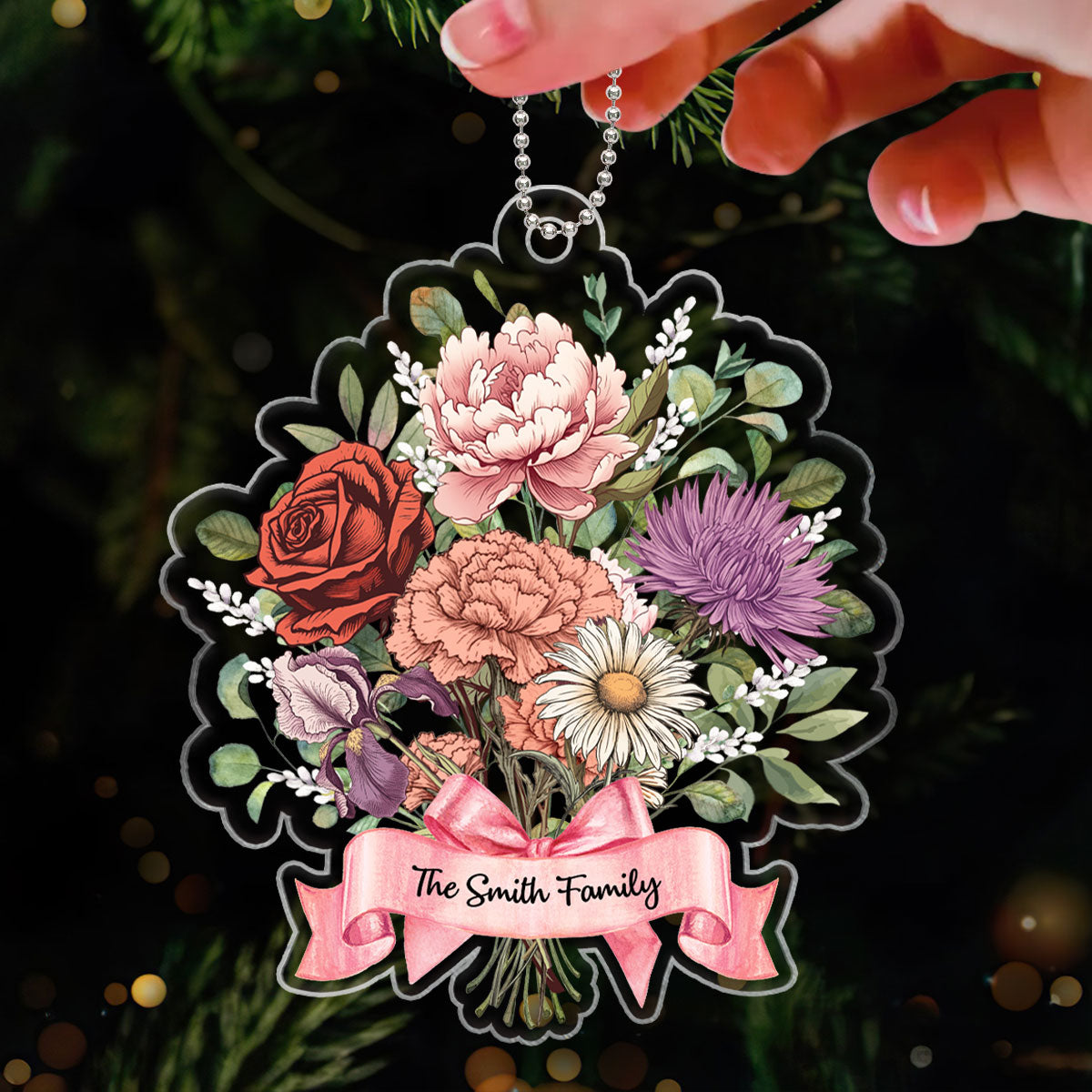 Birth Month Flower Bouquet Family Besties Personalized Acrylic Ornament, Christmas Decor