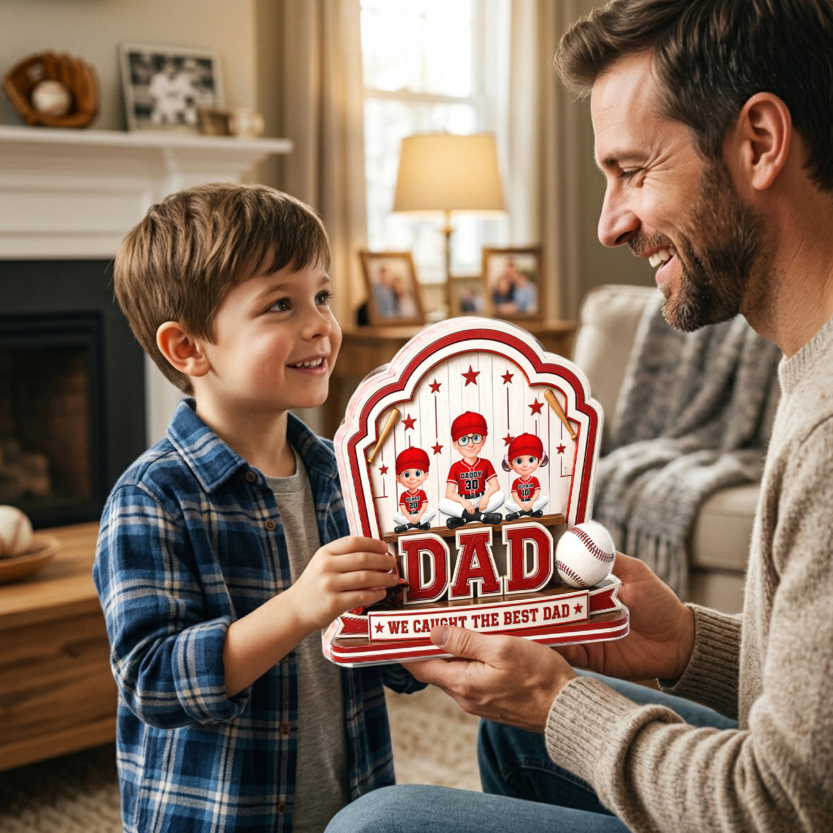 Baseball Best Dad & Kids - Personalized Acrylic Block Plaque - Father's Day Gift For Dad, Husband