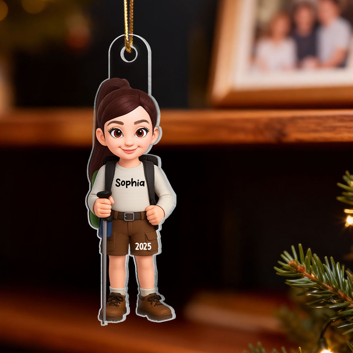 Christmas Boy Girl Hiking - Personalized Acrylic Ornament - Gift For Hiking Lovers, Hikers, Campers, Trekking Mountain, National Park Lovers, Grandson, Granddaughter