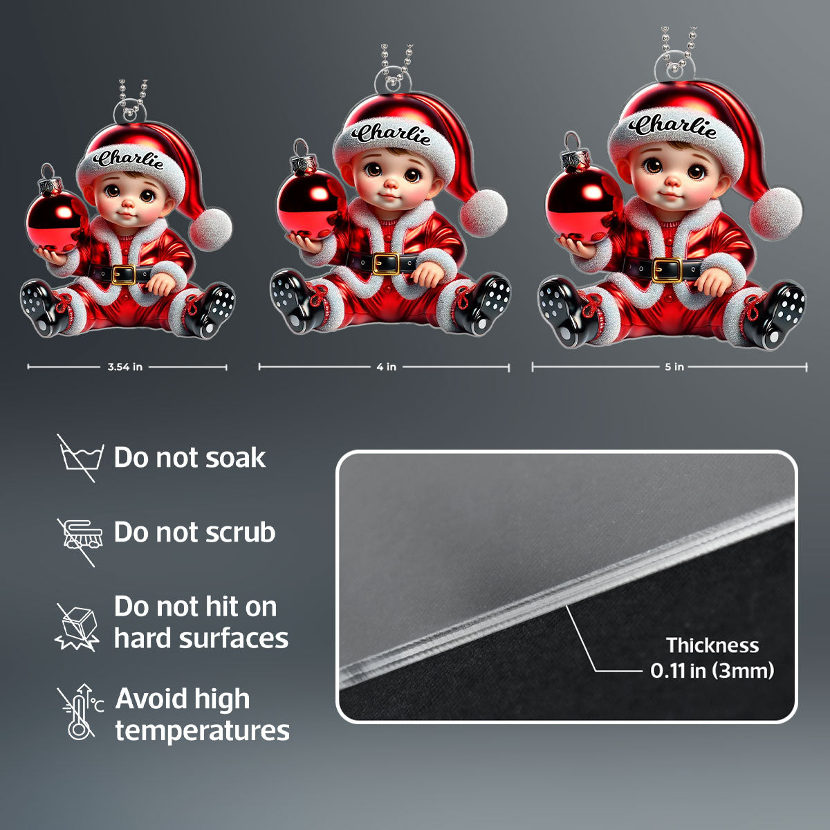 Baby In Santa Costume Personalized 2D Flat Acrylic Ornament, Christmas Gift for New Mom, New Dad, Baby Keepsake
