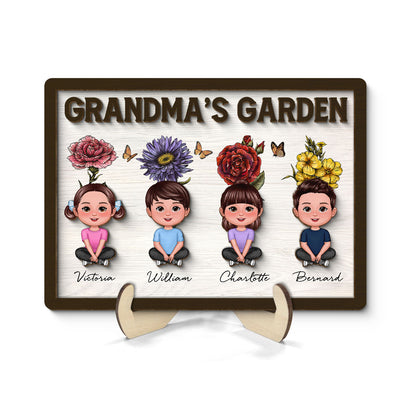Grandma‘s Garden Grandkids With Birth Flower Behind Personalized 2-Layer Wooden Plaque
