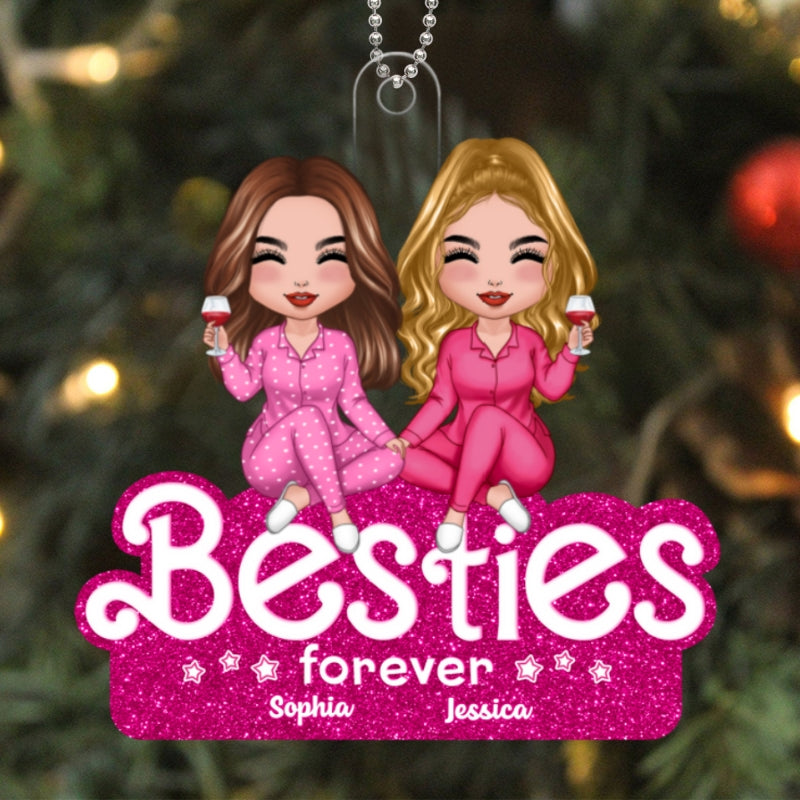 Pink Doll Besties Sisters Partners In Crime Christmas Gift For Best Friends Personalized Acrylic Ornament