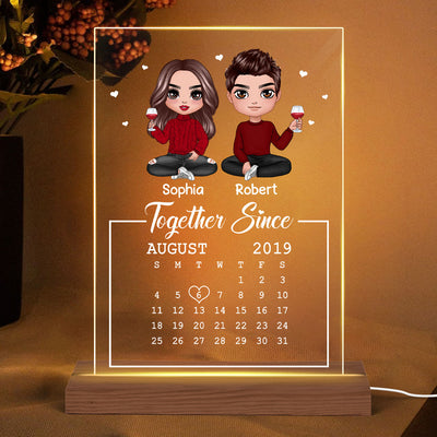 Doll Couple Sitting Together Since Personalized Acrylic Plaque LED Night Light - Anniversary Gift For Couple - Gift For Him Gift For Her