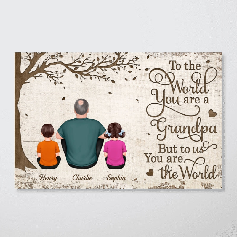 Back View Dad And Kids Dogs Cats Sitting Personalized Horizontal Poster