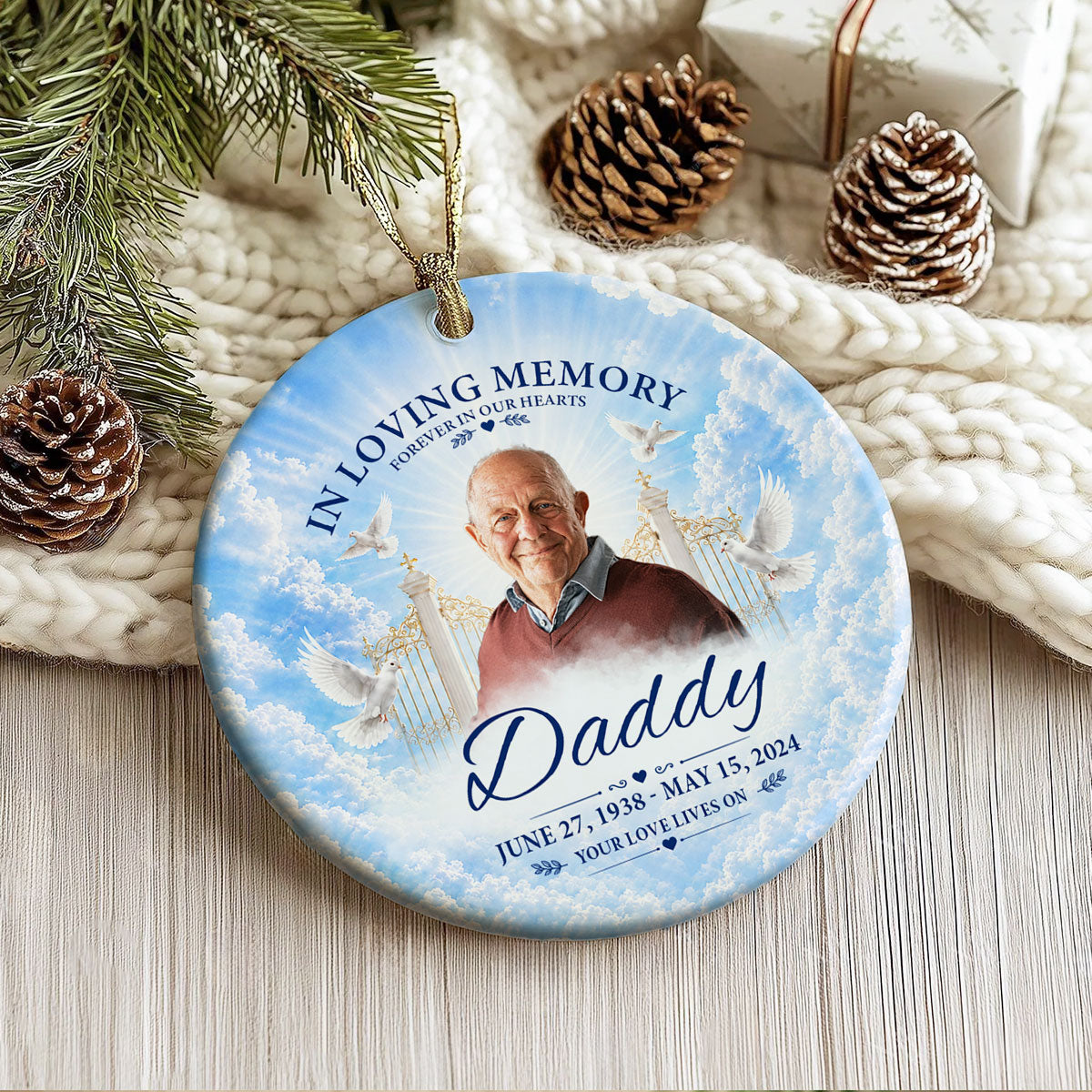 In Loving Memory Your Love Lives On - Personalized Ceramic Ornament - Memorial Gift, Funeral Keepsake