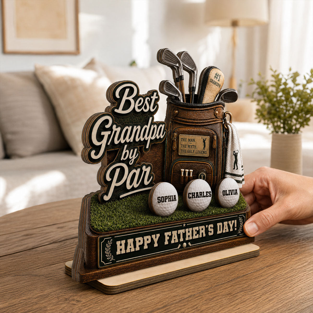 Best Grandpa By Par Custom Kid Name - Personalized 2-Layered Wooden Plaque - Father's Day Gift For Golf Grandpa, Dad, Husband