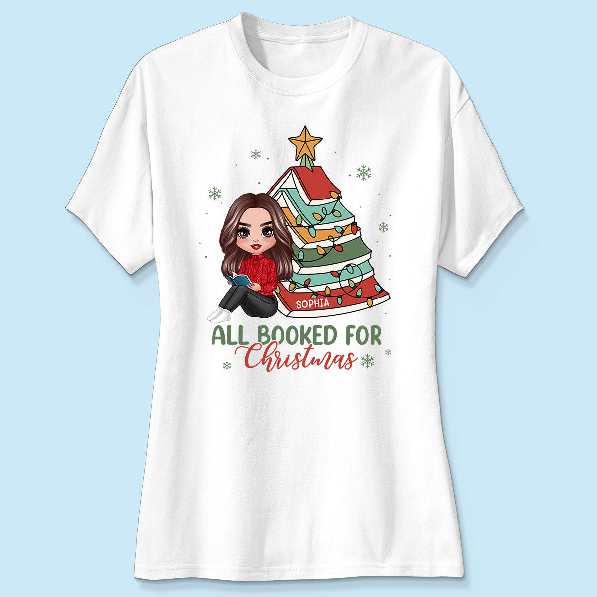 All Booked For Christmas Personalized Shirt For Book Lovers, Christmas Book Tree Shirt