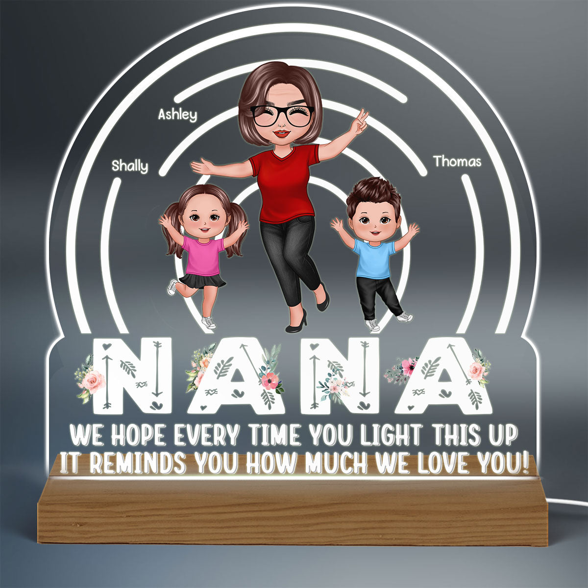 Happy Grandma Grandkids Light Up This Personalized Acrylic Custom Shape LED Night Light
