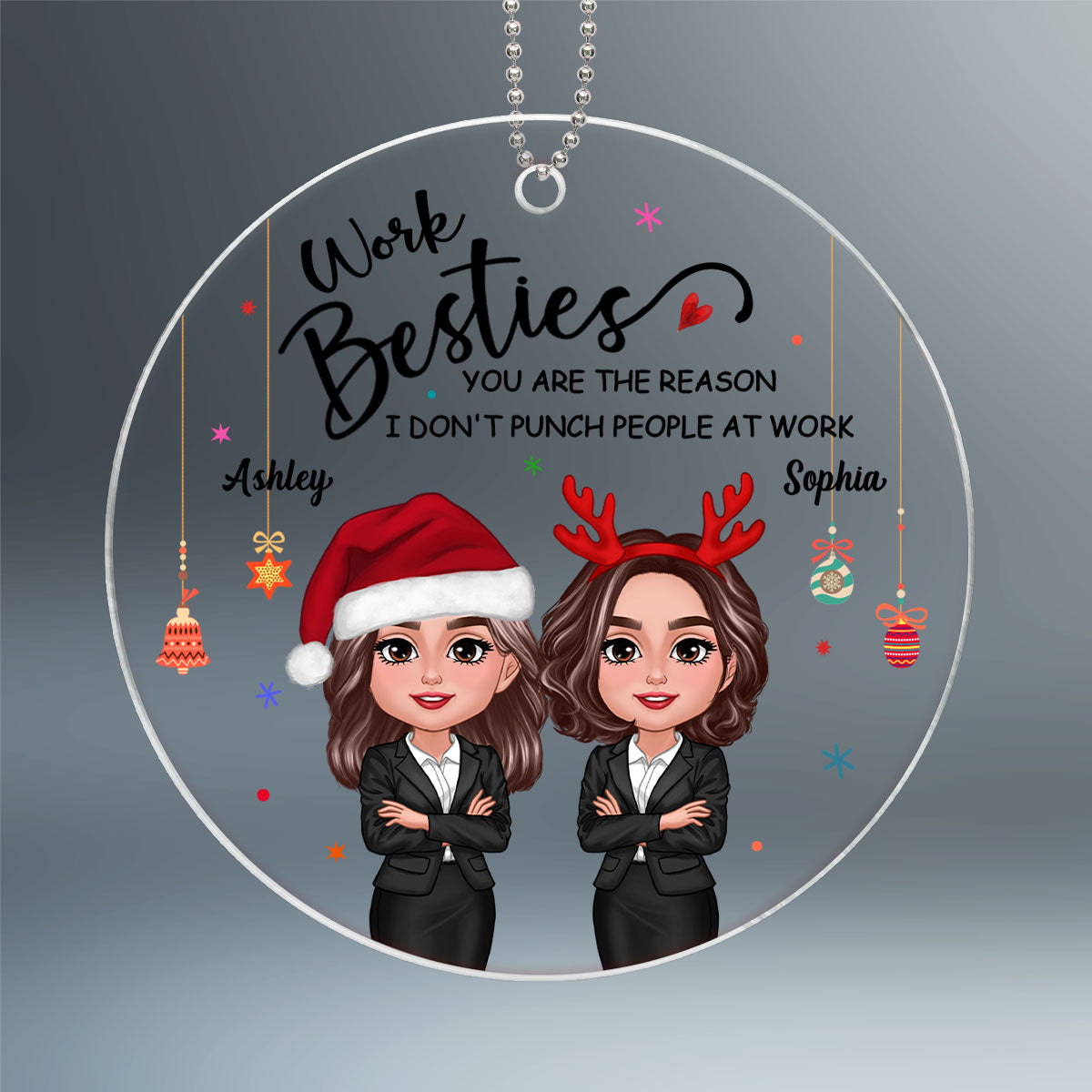 Work Besties Christmas Personalized Acrylic Ornament, Gift For Colleagues