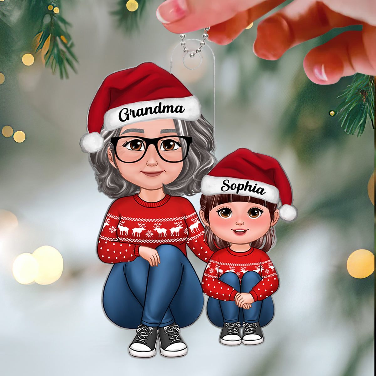 Grandma & Grandkid Sitting Together Christmas Gift For Granddaughter Grandson Personalized Acrylic Ornament