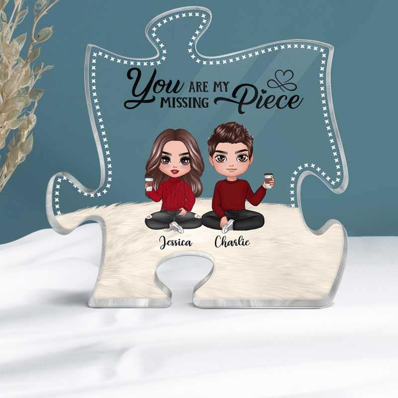 You Are My Missing Piece Doll Couple Sitting Personalized Puzzle Acrylic Plaque - Gift For Couple, Valentine‘s Day Gift, Anniversary Gift