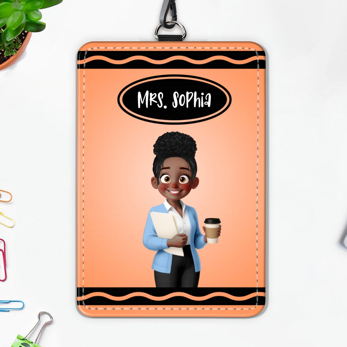 Crayon Themed Cartoon Teacher Personalized ID Badge Holder, Back To School Gift
