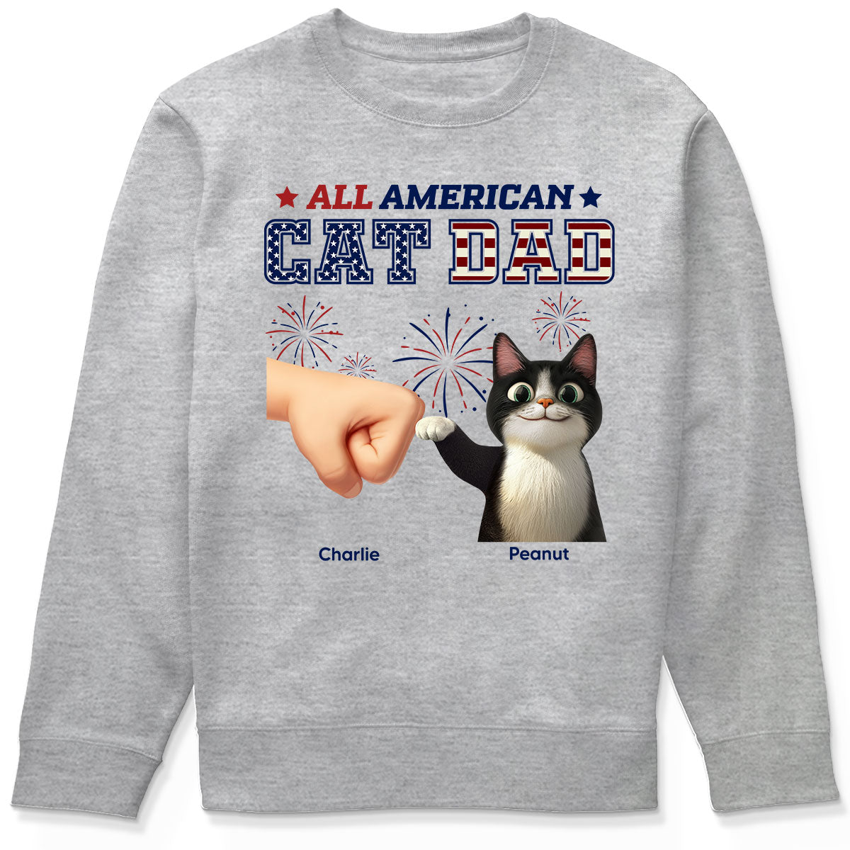 All American Cat Dad Cat Mom Cartoon Cat Punch Hand Personalized Shirt, 4th of July Independence Day Celebration