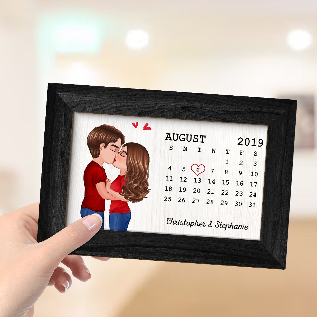 Couple Kissing Anniversary Calendar Personalized 2-layer Wooden Plaque