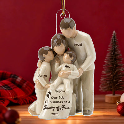 3D Effect First Christmas As Family Of Four - Personalized Acrylic Ornament