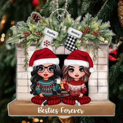 Besties Christmas Socking On Fireplace Personalized Acrylic Ornament
