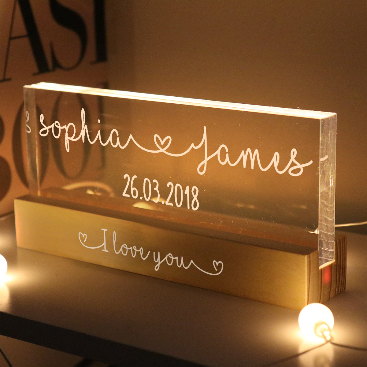 Couple Names Personalized Acrylic Block LED Night Light, Heartfelt  Anniversary Gift For Him, For Her, For Boyfriend, Girlfriend, Husband, Wife