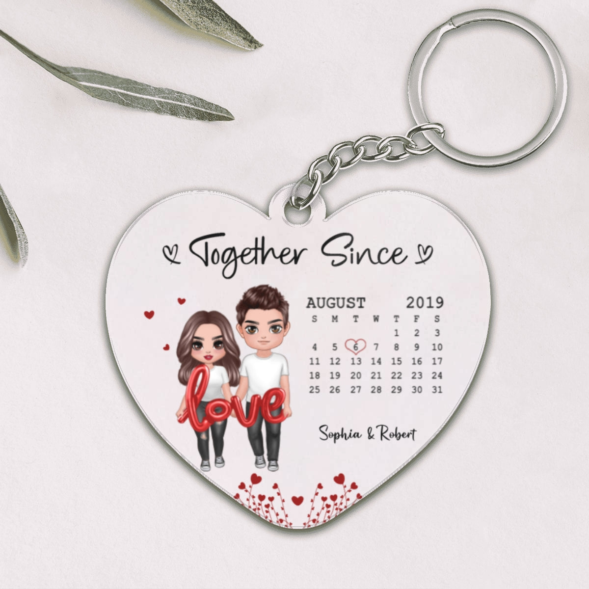 Doll Couple Standing Love Balloon Calendar Personalized Acrylic Keychain