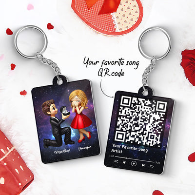 Couple In Galaxy Night Personalized Acrylic Flat Keychain, Just Engaged  Gifts for Couples, Favorite Song Scannable QR Code