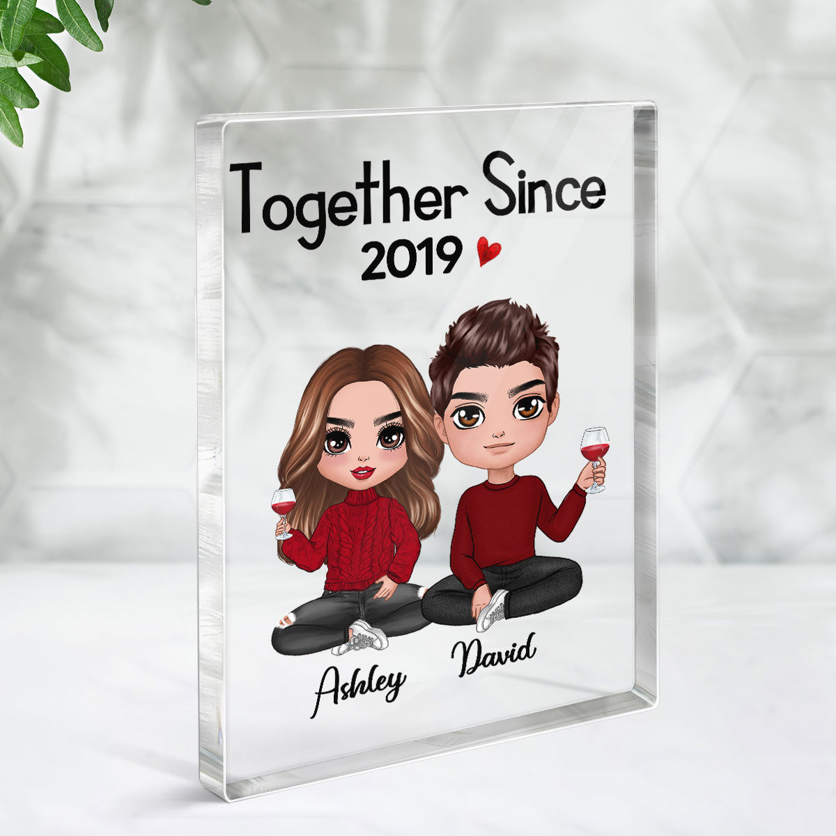 Doll Couple Sitting Gift For Him Gift For Her Personalized Vertical Rectangle Acrylic Block Plaque