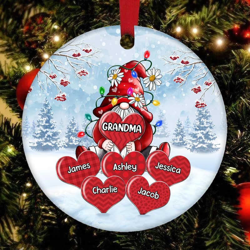 Grandma Gnome Christmas Light Personalized Christmas Circle Ornament