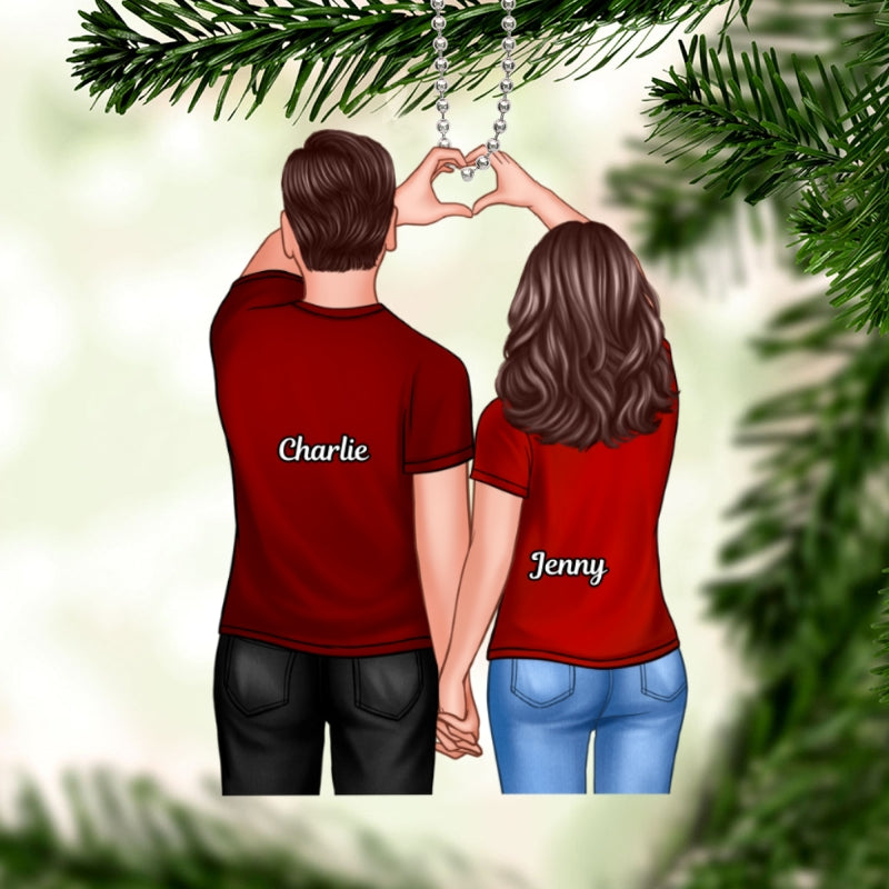 Couple Heart Hand Back View Personalized Acrylic Ornament