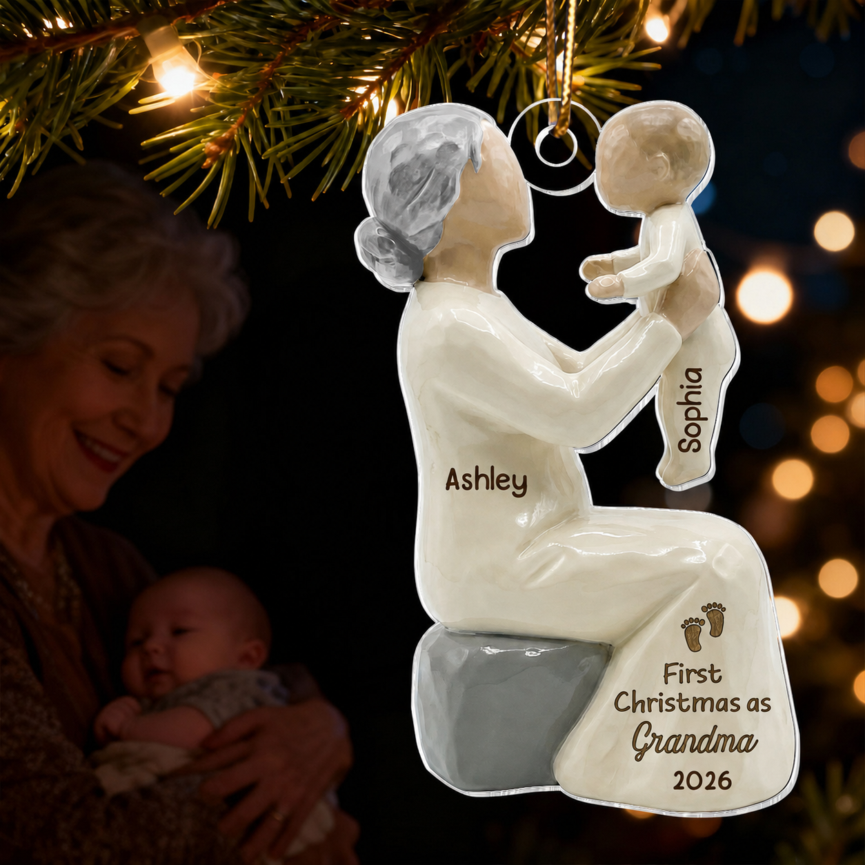 3D Effect First Christmas As Mom Grandma - Personalized Acrylic Ornament