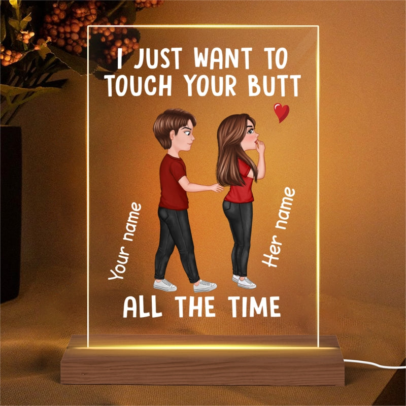 Funny Doll Couple Touch Butt Personalized Plaque LED Night Light - Gift For Him Gift For Her