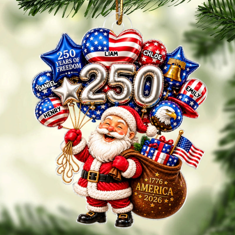 Santa Christmas USA 250 Christmas Custom Names - Personalized Acrylic Ornament 2026 - Gift For Family, Friend