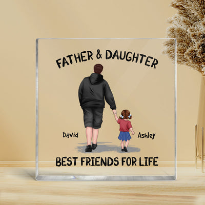 Father & Children Walking Back View Personalized Acrylic Block Plaque - Gift For Dad