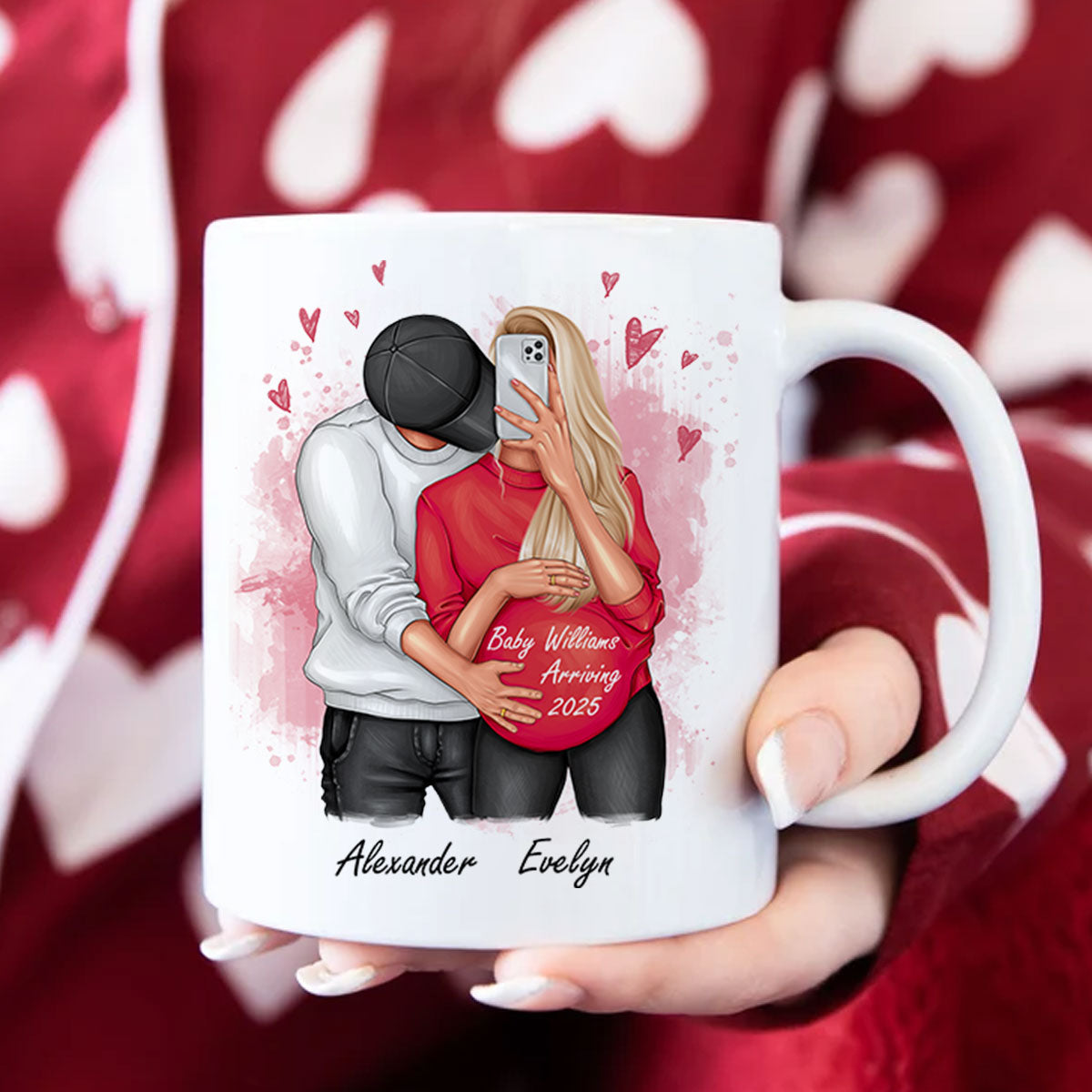 Personalized  Pregnant Wife Mug, Hugging Couple, Expecting From Husband Gift, Mom To Be Vday Gift, Romantic Pregnancy Gift