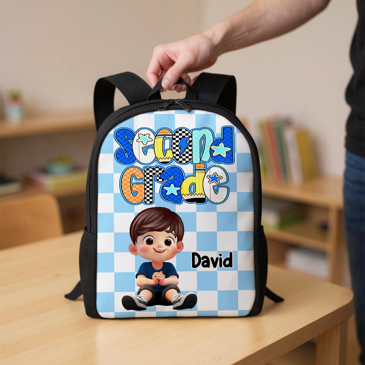 Retro Back to School Preppy Kindergarten Kid, First Day, Pre-K to Fourth Grade Personalized Backpack