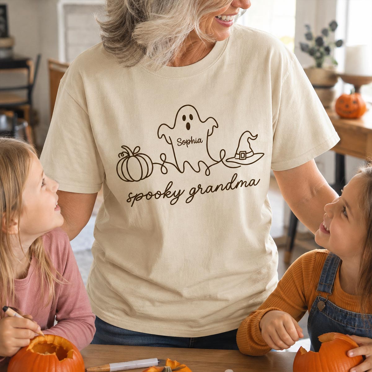 Spooky Grandma Ghost Grandkids Names - Personalized Shirt - Halloween Gift For Grandma