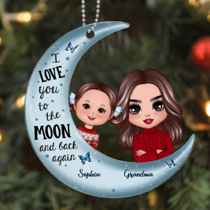 Peeking Grandma Grandkids On Moon Christmas Gift Personalized Acrylic Ornament