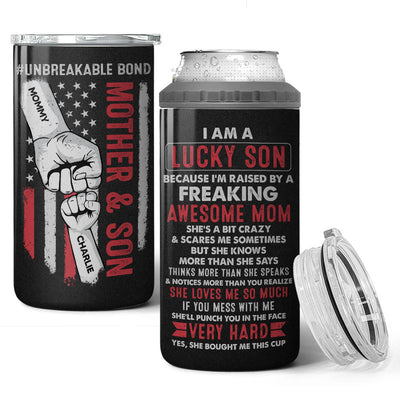 I'm A Lucky Son Of An Awesome Mom, Personalized Can Cooler, Gift For Son From Mom