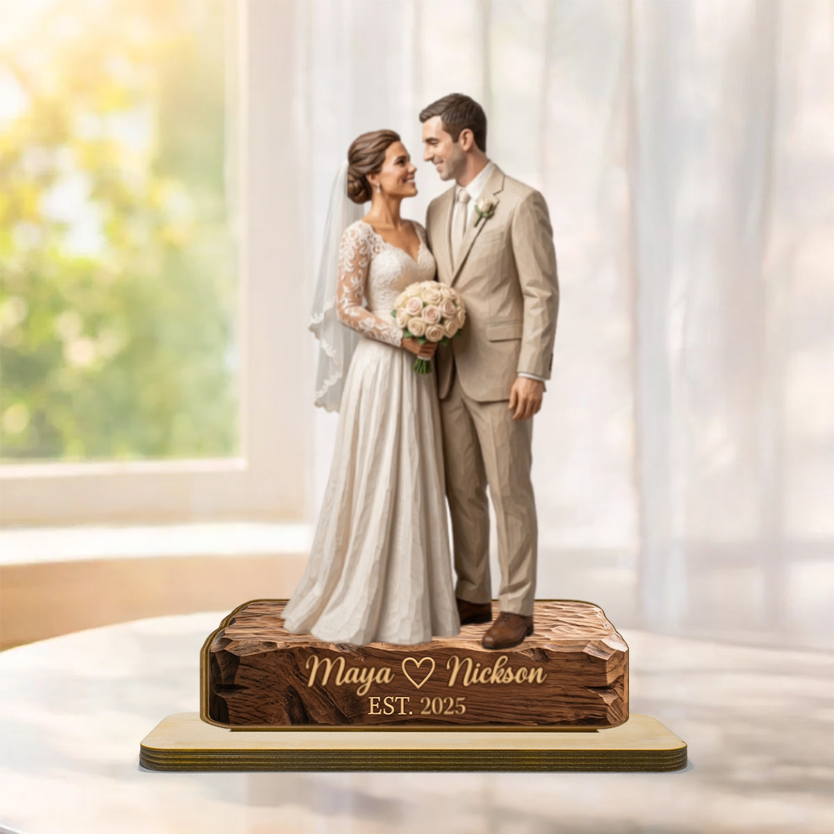 Custom Couple Photo Portrait - Personalized 2-Layered Wooden Plaque - Wedding Anniversary Gift for Her, for Him