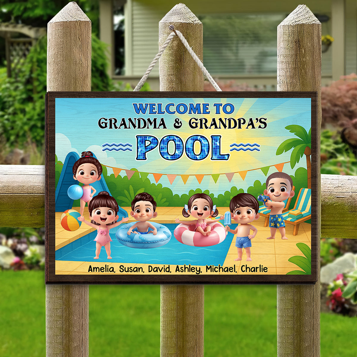 Welcome to Grandma & Grandpa's Pool Personalized Wood Sign, Granparents Hosting Grandkids, Customer Pool Sign