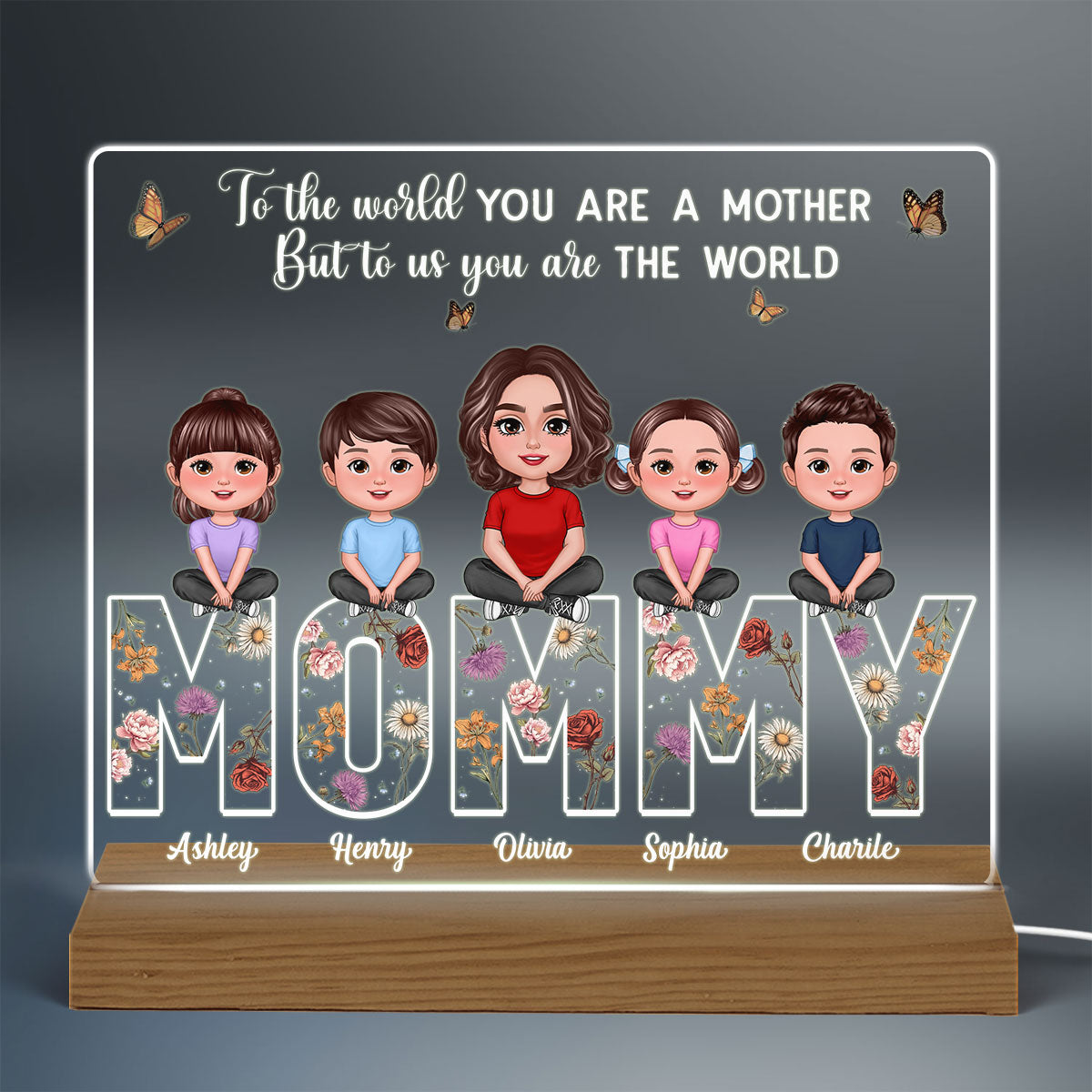 Custom Birth Month Flower Gift For Mom Mommy Personalized Custom Shape Acrylic Plaque Warm LED Night Light