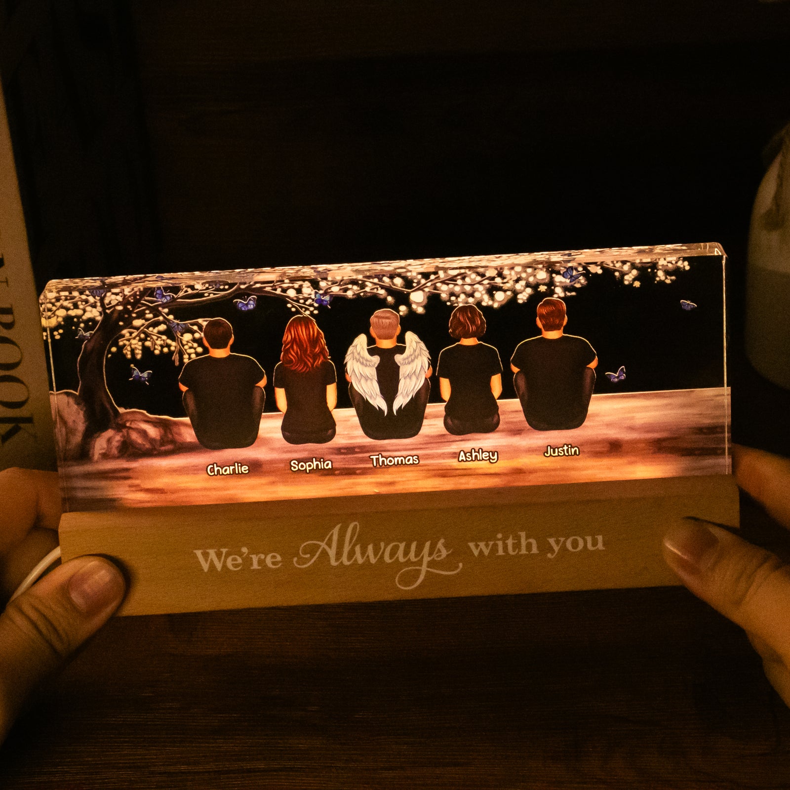 Blossom Tree Always With You Whole Family Memorial Remembrance Gift Personalized Acrylic LED Night Light